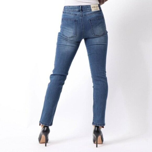 Desigual Skinny Side Striped Cropped Jean Womens Size 0 Blue - Picture 3 of 10